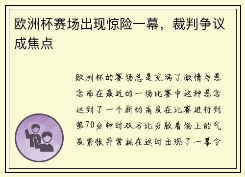欧洲杯赛场出现惊险一幕，裁判争议成焦点